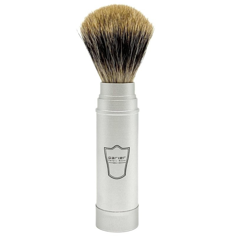 Parker Full Size Travel Shaving Brush with Pure Badger Bristles - Ingenious Design Stores the Brush Head in the Handle Making the Brush Compact for Travel