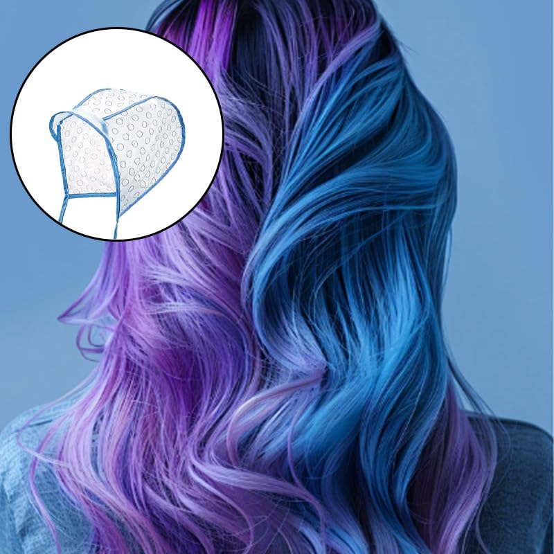 Hair Highlighting Cap Kit - 15 Pcs Dye Caps, Brushes & Needles for Salon DIY Hairdressing | Blue