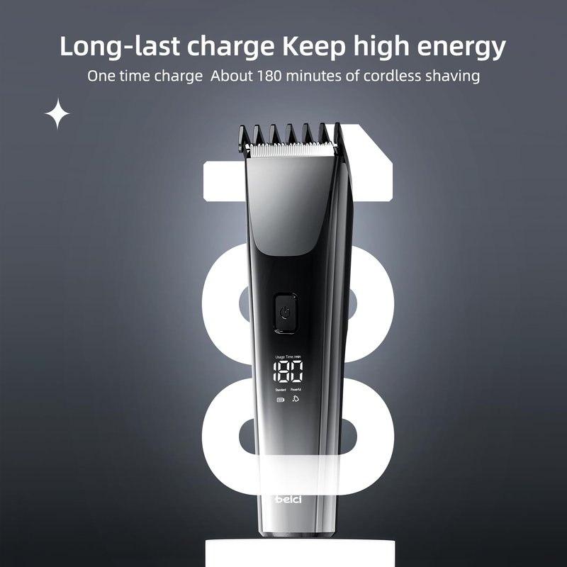 beici Hair Clippers for Men and Kids Adjustable Length Trimmer Haircut Professional Haircuts Tool Grooming 6 Kit LED Screen Display Fast Charge for Family Black
