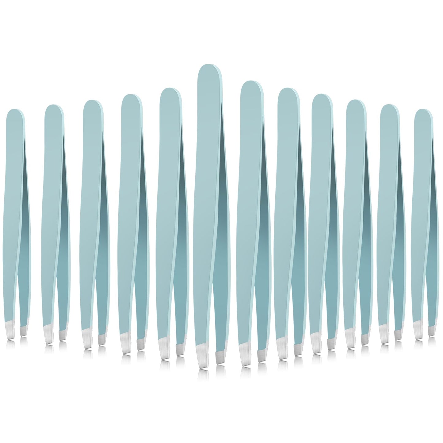 Mudder 12 Pcs Eyebrow Tweezers Set for Facial Hair Stainless Steel Slanted Tip Tweezers in Bulk for Men and Women (Light Blue)
