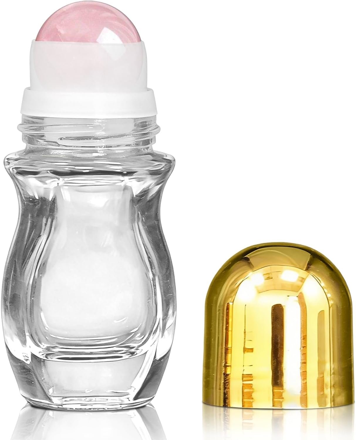 Rose Quartz Roller | 30ml Refillable Amber Glass Essential Oil Bottles - Leak-Proof Travel Perfume Container with Gold Caps