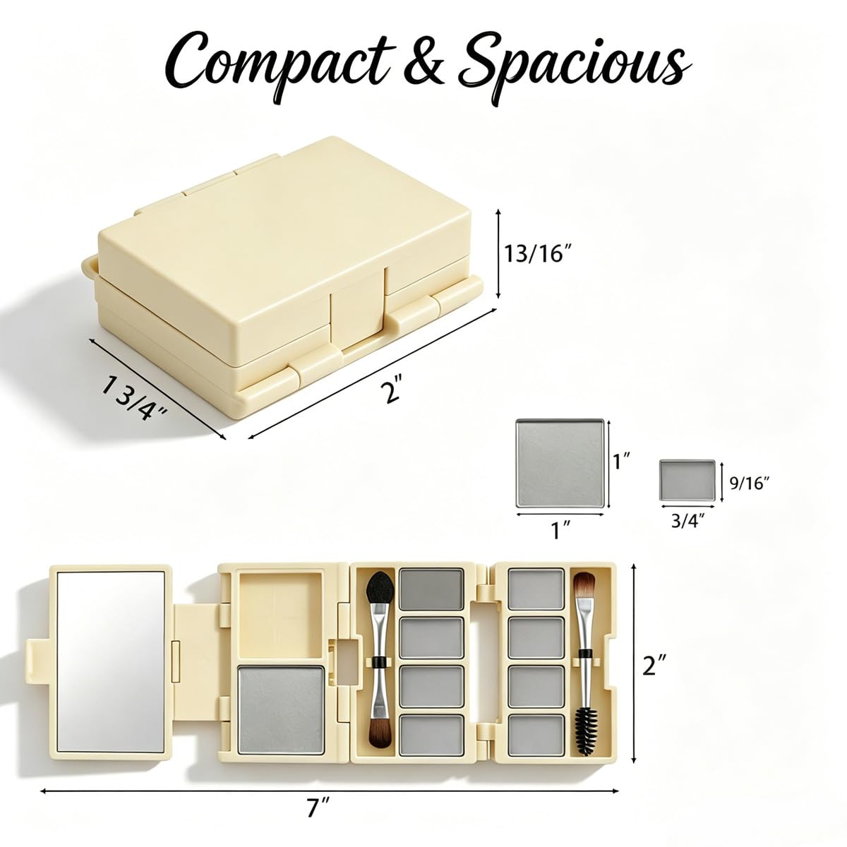 Foldable Magnetic Empty Makeup Palette with Mirror - DIY Eyeshadow Organizer, 3-Layer Portable Travel Case for Beginners, 10 Pans, Brush & Press Tool, Pale Yellow, 1 Pack