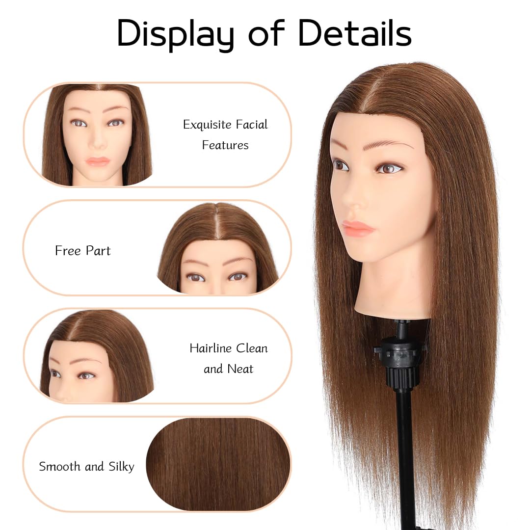 Human Hair Mannequin Head - 100% Real Hair Cosmetology Practice for Braiding & Hairstyling | Brown