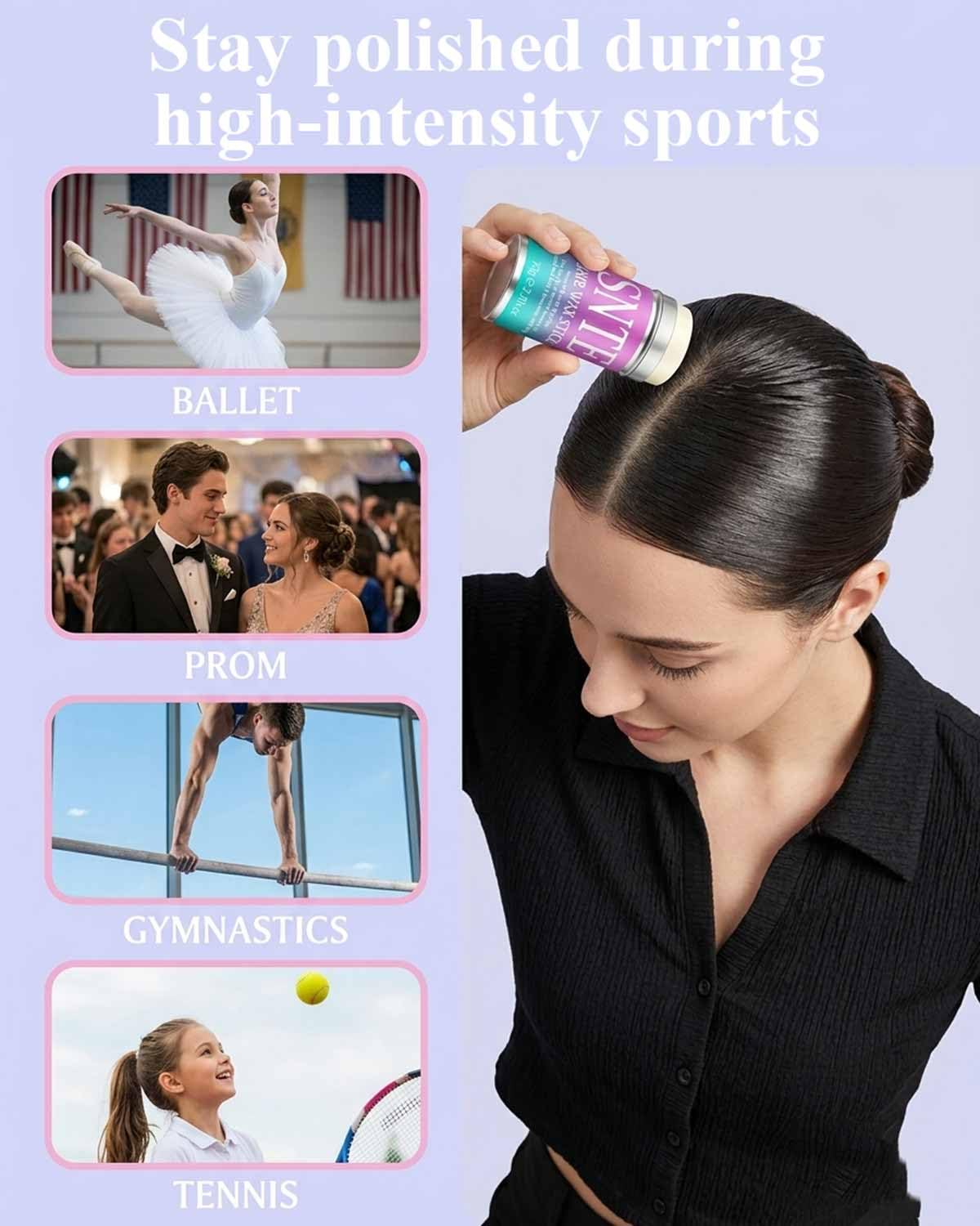 Hair Wax Stick and Slick Back Hair Brush Set to Tame Frizz, Flyaways, Sleek Ponytails, Buns & Braids - 12H Hold, Non-Greasy Hair Styling Kit, Styling Accessories for Teen Girls, Women, Kids, Men