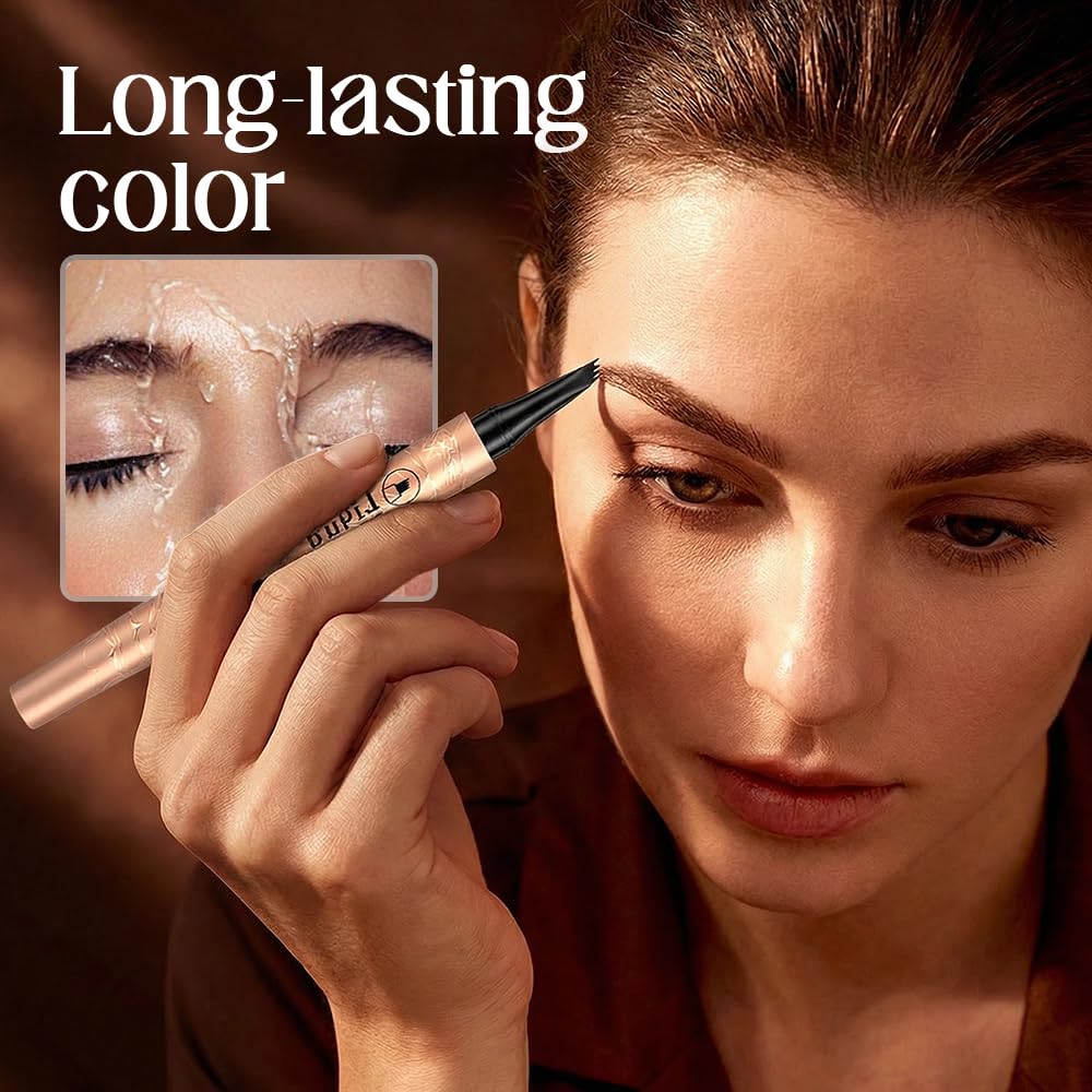 Microblading Eyebrow Pencil - 4-Prong Micro-Fork Tip for Precise Application | 3D Waterproof & Long-Lasting, Light Brown