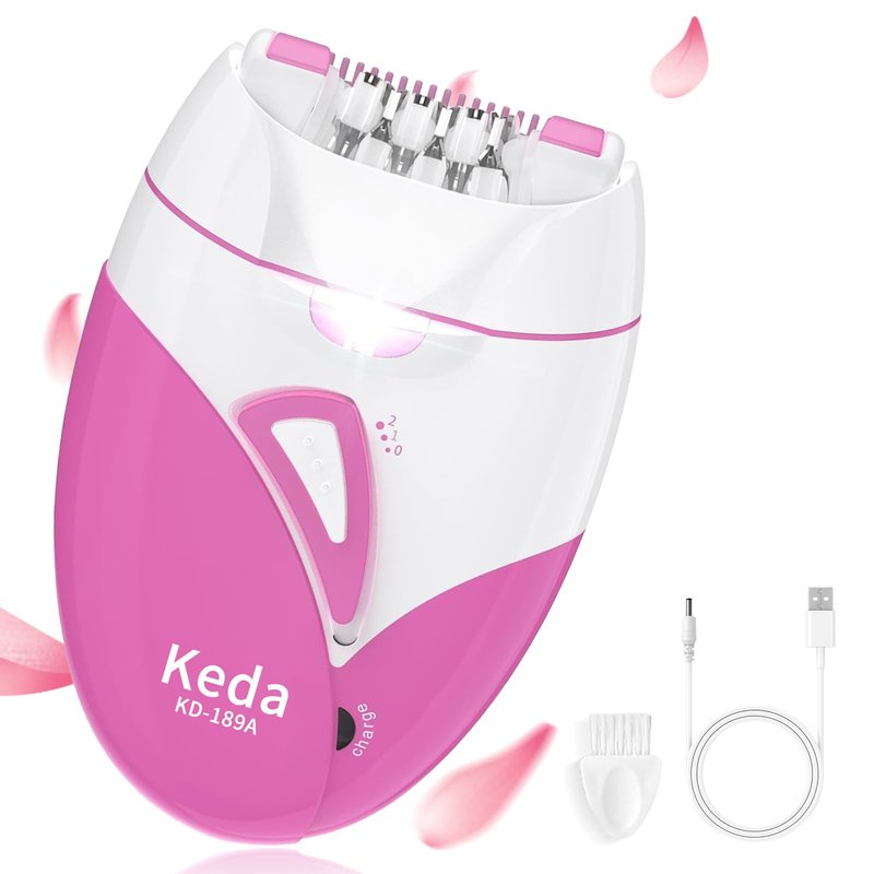 Epilator for Women, Smooth Glide Facial Hair Remover with 2 Speed & LED Light, Rechargeable Cordless Electric Epilator for Face, Bikini, Underarms, Arms, and Legs, Painless & Portable