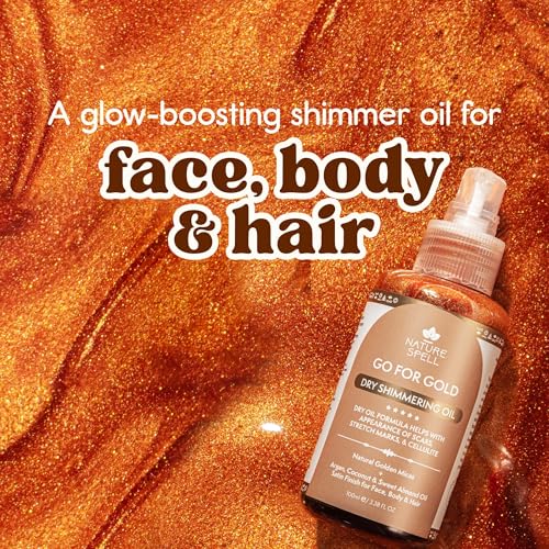 Nature Spell Vegan Shimmering Body & Face Oil with Argan & Coconut Oil - 3.38 Fl Oz