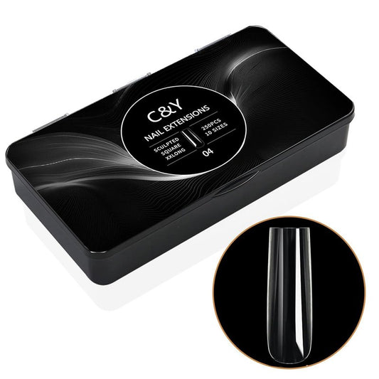 250pcs Sculpted XXLong Square Soft Gel Nail Tips - Full Cover Clear Acrylic Press-On Nails for Salon & DIY Manicure