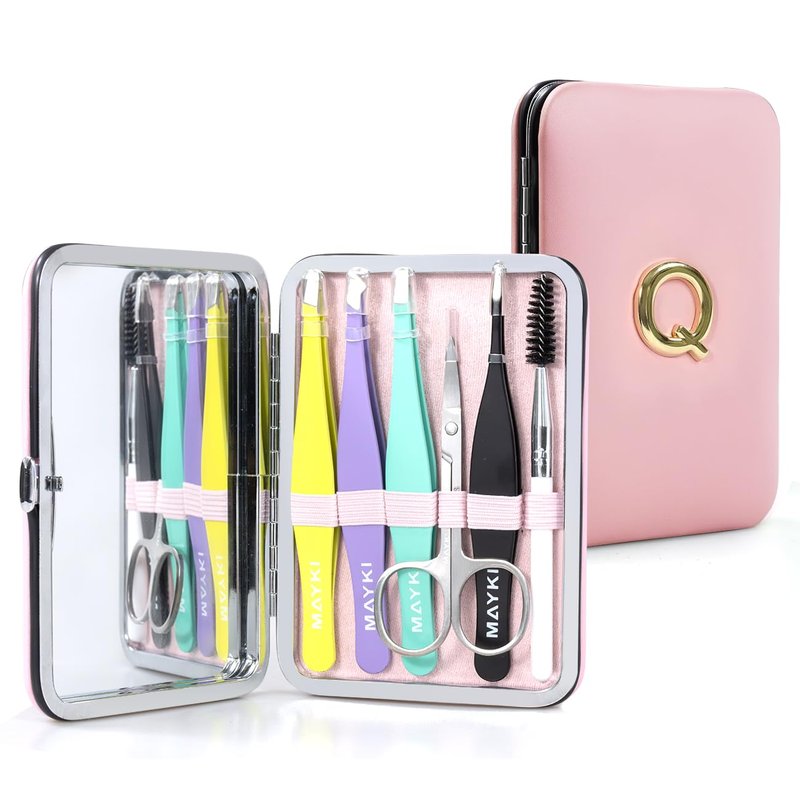 Initial Q Tweezers with Mirror for Women Facial Hair, Best Gifts for Teen Girl/Daughter/Friend/Mom/Bridesmaid/Wife/Girlfriend, Unique Gift for Birthday/Anniversary/Mothers Day/Valentines Day/Christmas