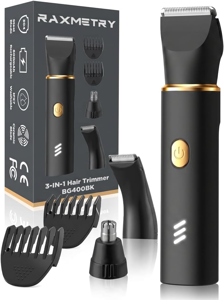 Men's Body Hair Trimmer - 3-in-1 Electric Razor for Groin, Chest & Beard | IPX7 Waterproof, USB-C Rechargeable