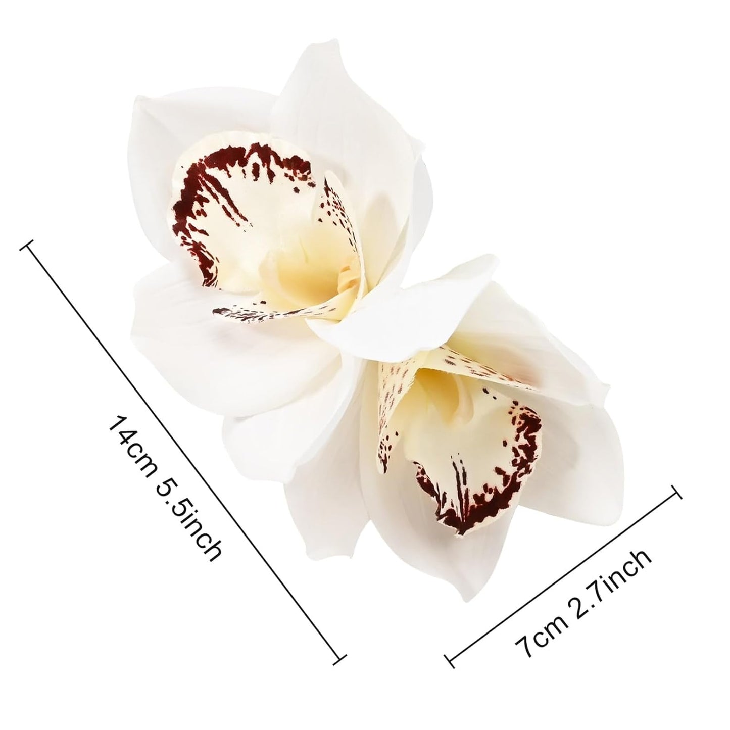 Hawaiian Flower Hair Clips - Artificial Orchid Hair Accessories for Vacation, Beach Parties & Weddings | White