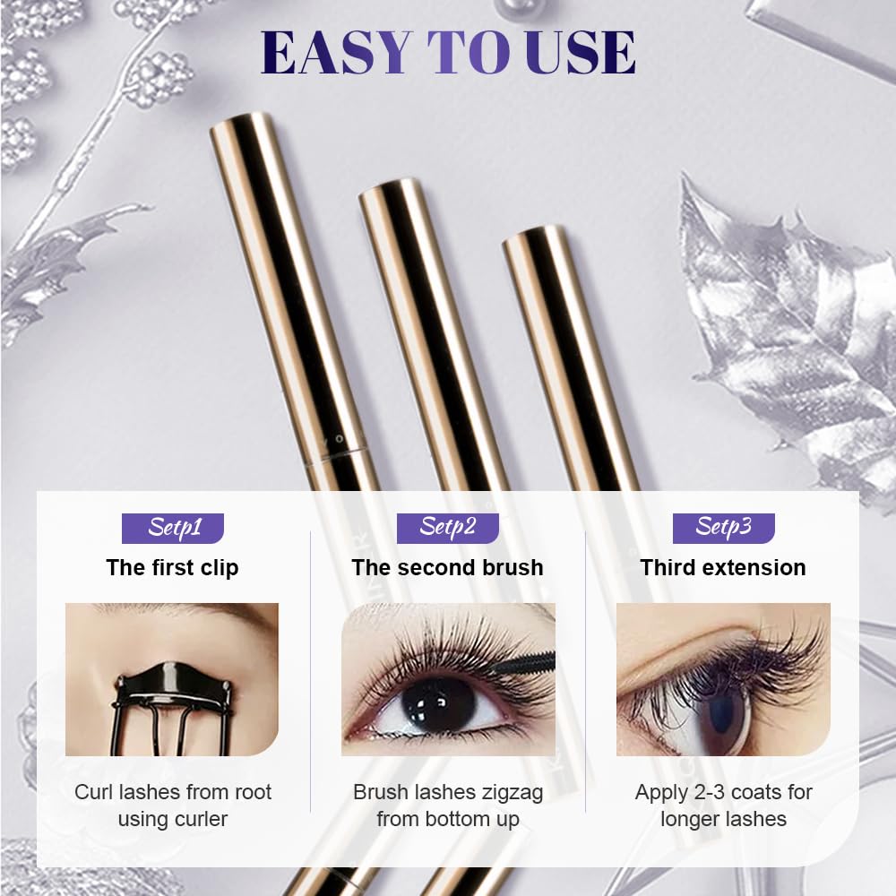 Lengthening Waterproof Mascara - Ultra-Fine Quick-Dry Formula for Short Lashes | Volumizing 3D Curling Black Mascara