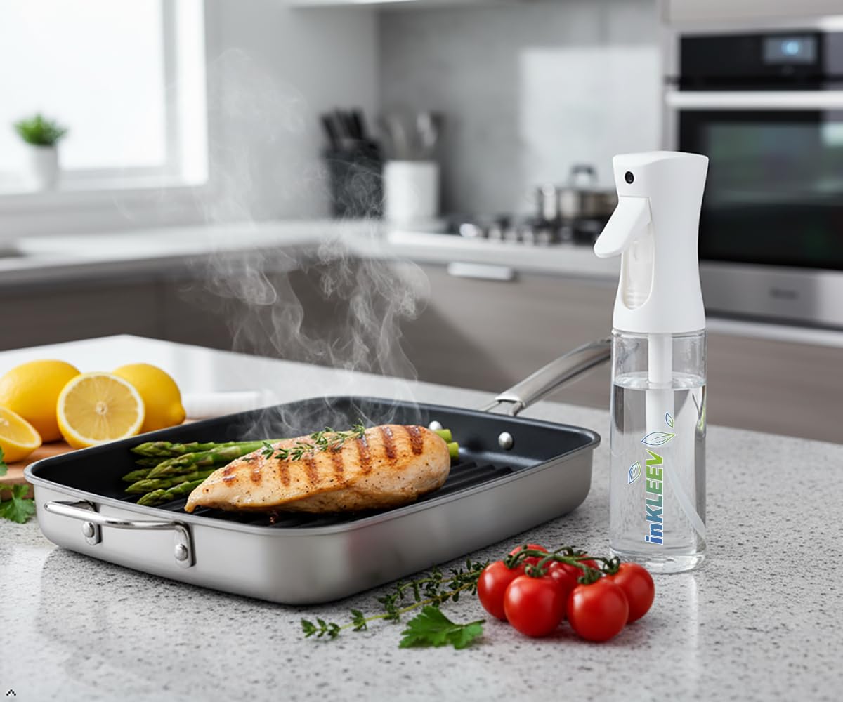 inKLEEV Mist Spray Bottle, Clear Glass Container with White Trigger Sprayer, Empty Refillable Dispenser for Home kitchen