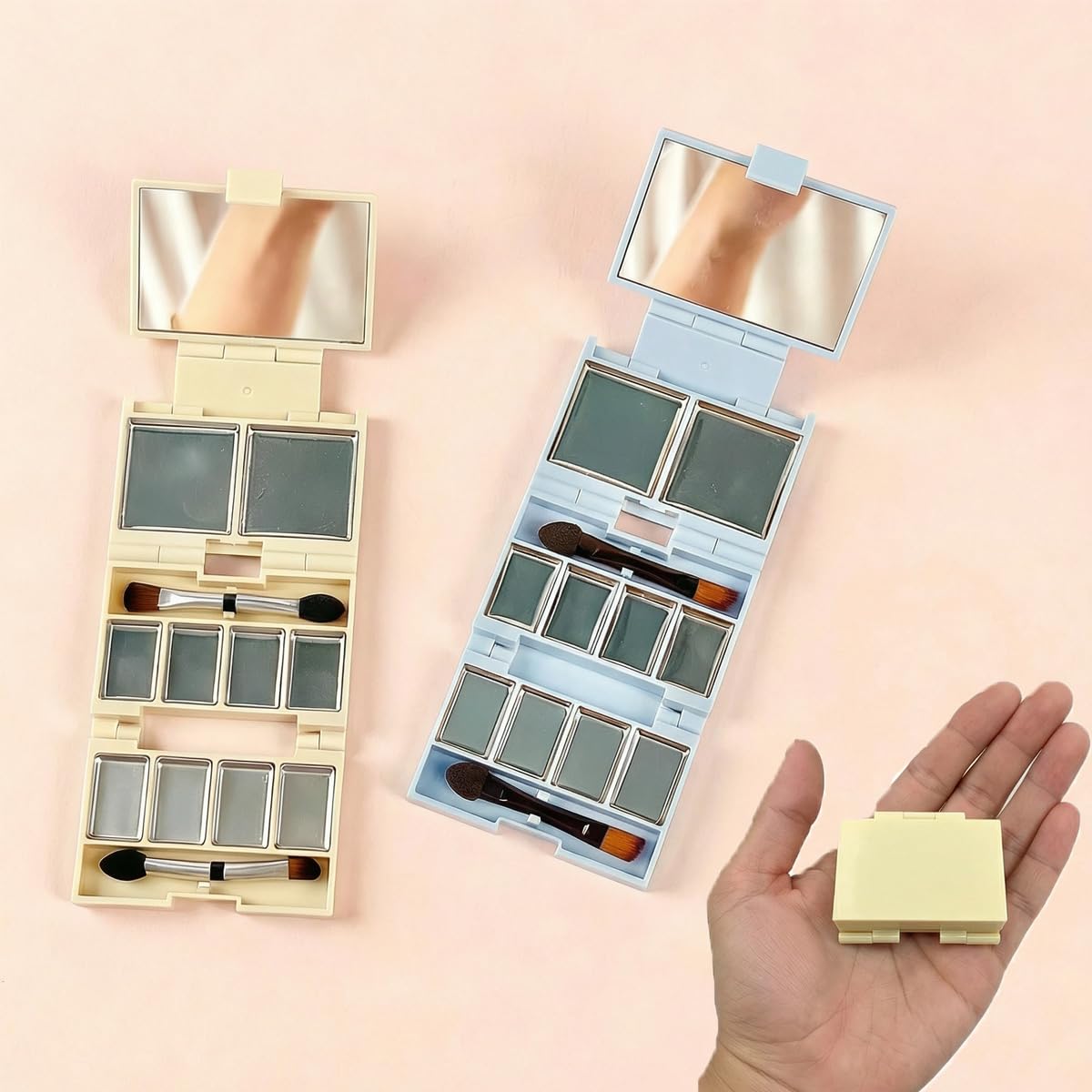 Foldable Magnetic Makeup Palette - DIY Eyeshadow Organizer Kit with Mirror, 20 Pans, 2 Brushes | Black & Yellow