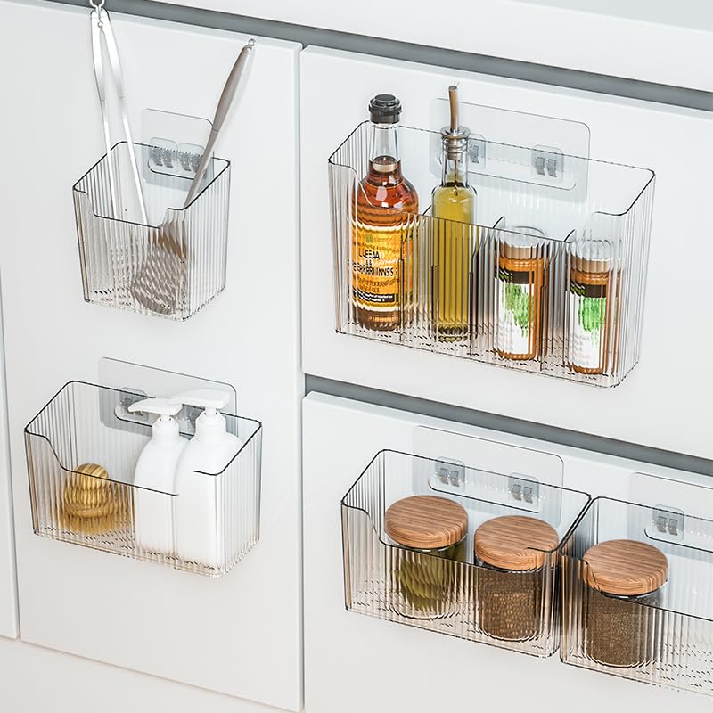2 Pack Adhesive Cabinet Door Organizer Bins for Kitchen & Bathroom