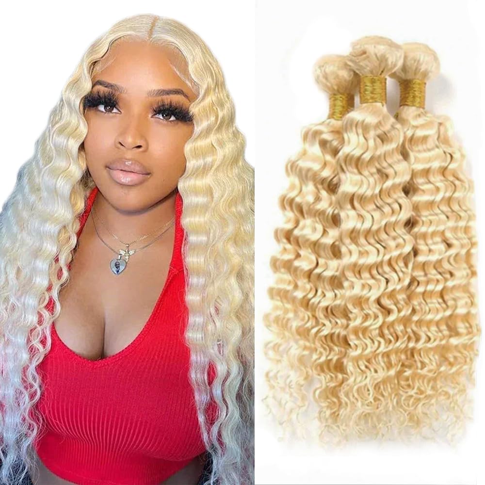 28 30 32 Inch Blonde Bundles Human Hair 613 Loose Deep Wave Bundle Blonde Deep Wave Bundle Brazilian Virgin Hair 3 Bundles Hair Extensions