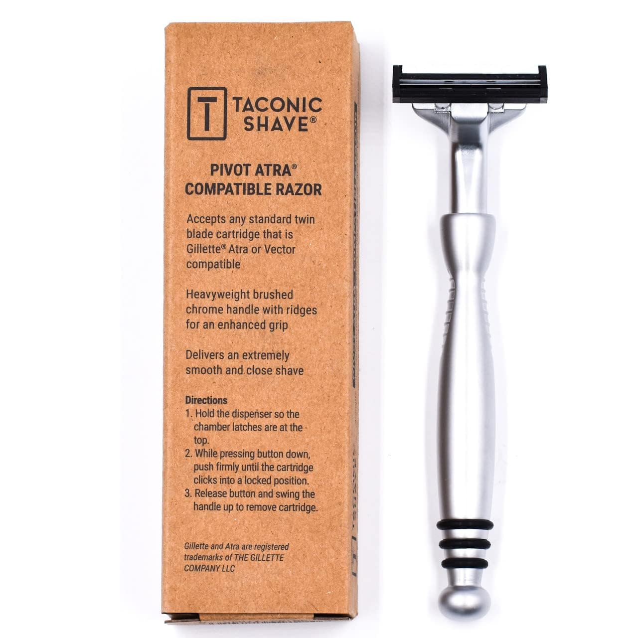 Taconic All-Metal Chrome Razor - Ergonomic Twin Blade Handle with 10 Pivot Plus Personna Blades | Durable Design