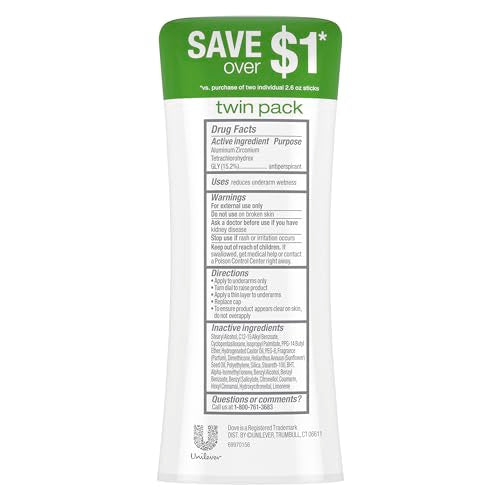 Dove Advanced Care Cool Essentials Antiperspirant Stick 2.6 oz Pack of 2 Cucumber