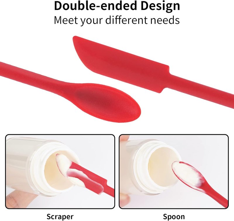 Mini Silicone Spatula Set - 2pcs Small Makeup Scrapers for Cosmetics | Reusable Beauty Tools in Black & Red