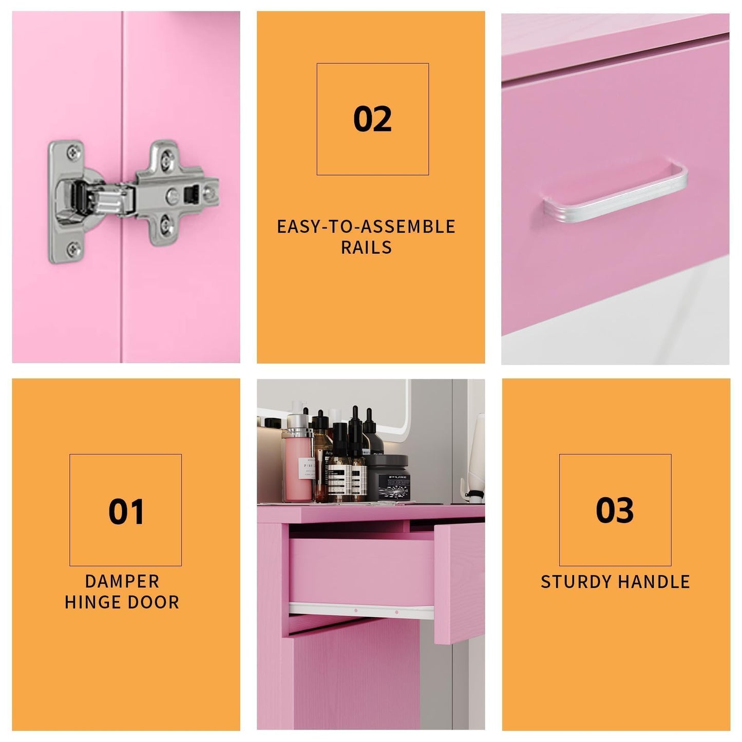 Salon Stations for Hair Stylist, Wall Mount Barber Station with Barber Cabinet, Hair Station Equipment Hair Dryer Holder, Drawers, Storage Cabinet for Hair Styling, Mirror not Included, Pink