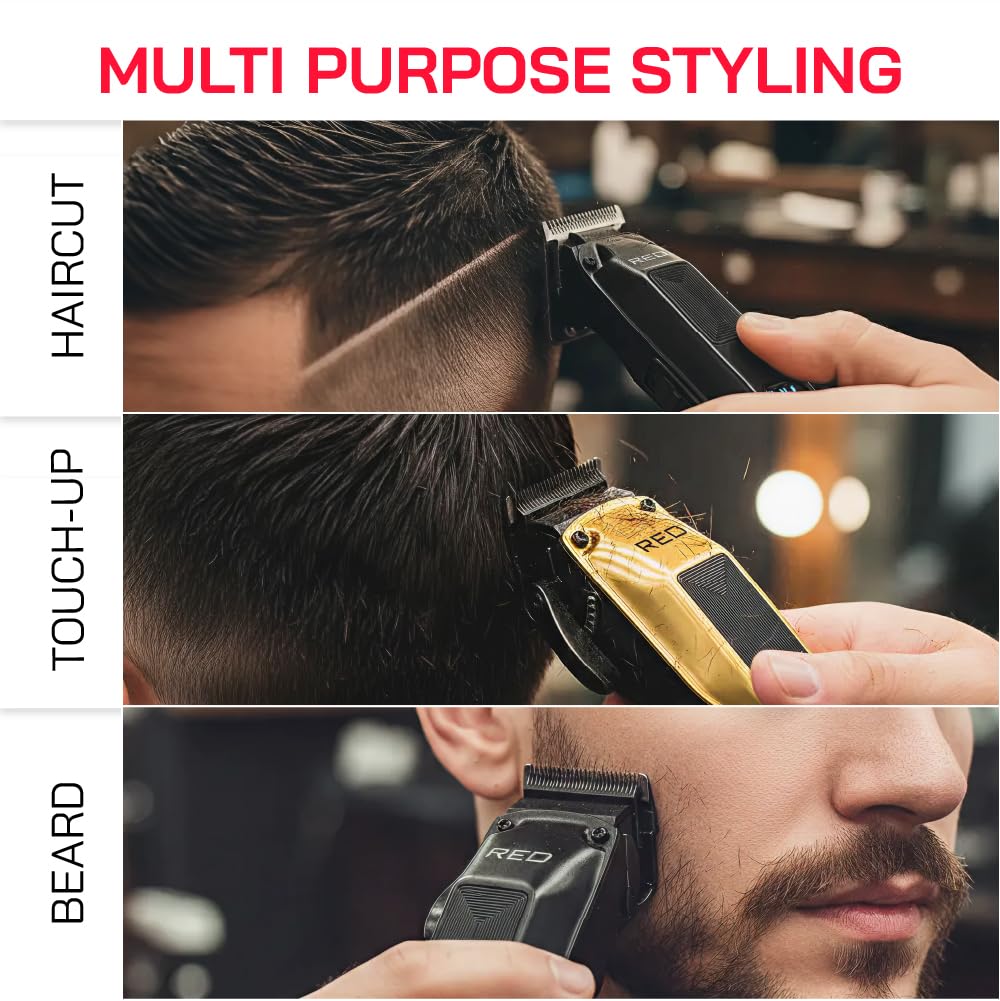 Red by Kiss Cordless Clipper & Trimmer Combo Set for Hair & Beard Grooming, Professional Fade Clipper with Precision T-Blade Trimmer, Rechargeable Haircut Kit for Home & Barber Use (Black)