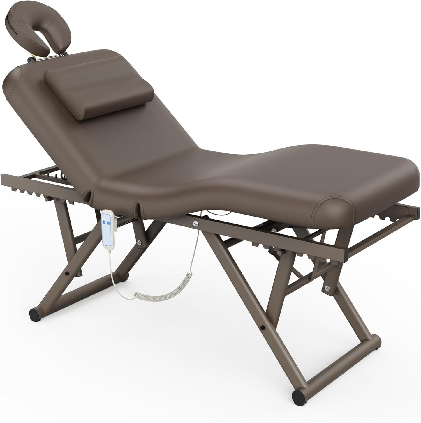 Adjustable Massage Table - Manual Height & Backrest Control, Face Pillow & Headrest | Brown Spa Treatment Bed