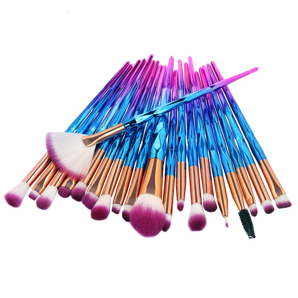 Cosmetic Makeup Brush Set - 20-Piece Eye Shadow, Eyeliner & Foundation Sponges | Purple