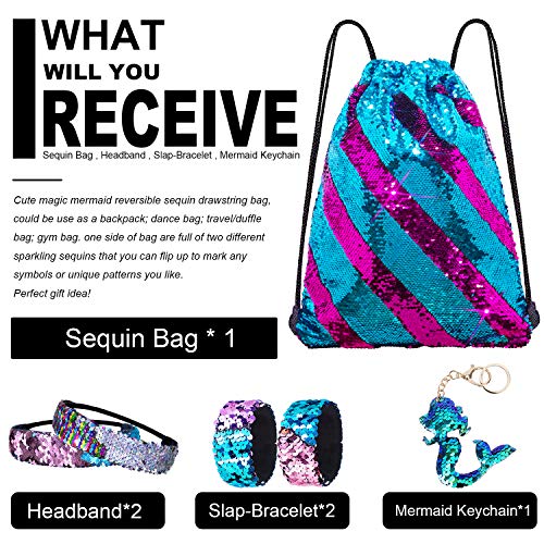 GA&EN Mermaid Reversible Sequin Drawstring Backpack - Blue/Violet Red