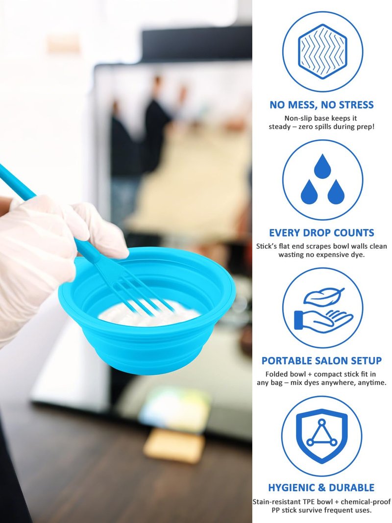 19PCS Hair Bleach Dye Kit - Complete Set with Brush, Bowl, Clips | Ideal for Home Hair Coloring & Highlighting (Blue)