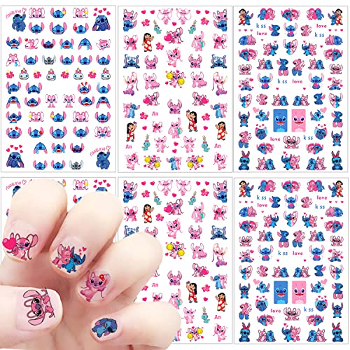 Kawaii Anime Nail Decals - 6 Sheets Cute Cartoon 3D Stickers