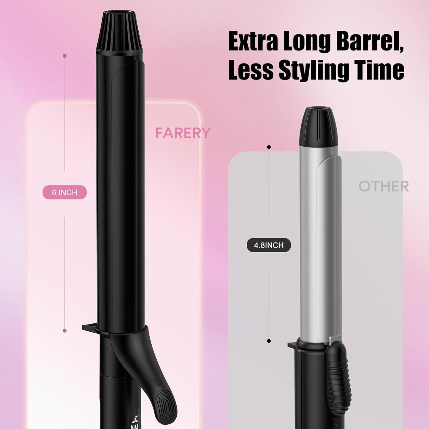 Farery Long Barrel Curling Iron - 1.25 Inch for Long Hair, Argan Oil Infused, 11 Adjustable Temps | Includes Clips & Silicone Pad