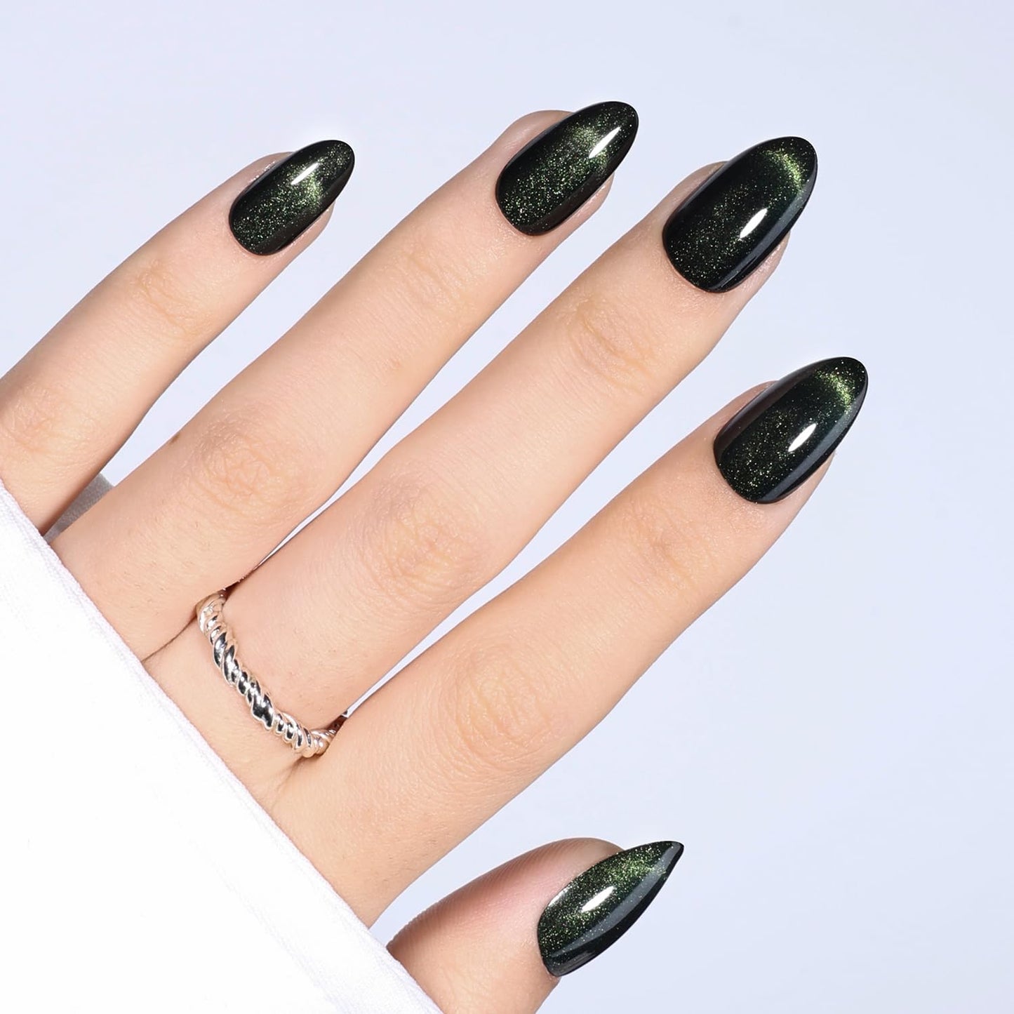 Red Cat Eye Press On Nails - Almond Short Reusable Fake Nails | 32pcs in 16 Sizes, Garnet Color