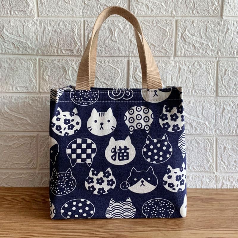Chic Thermal Insulated Cat Lunch Bag - Canvas with PVC Lining