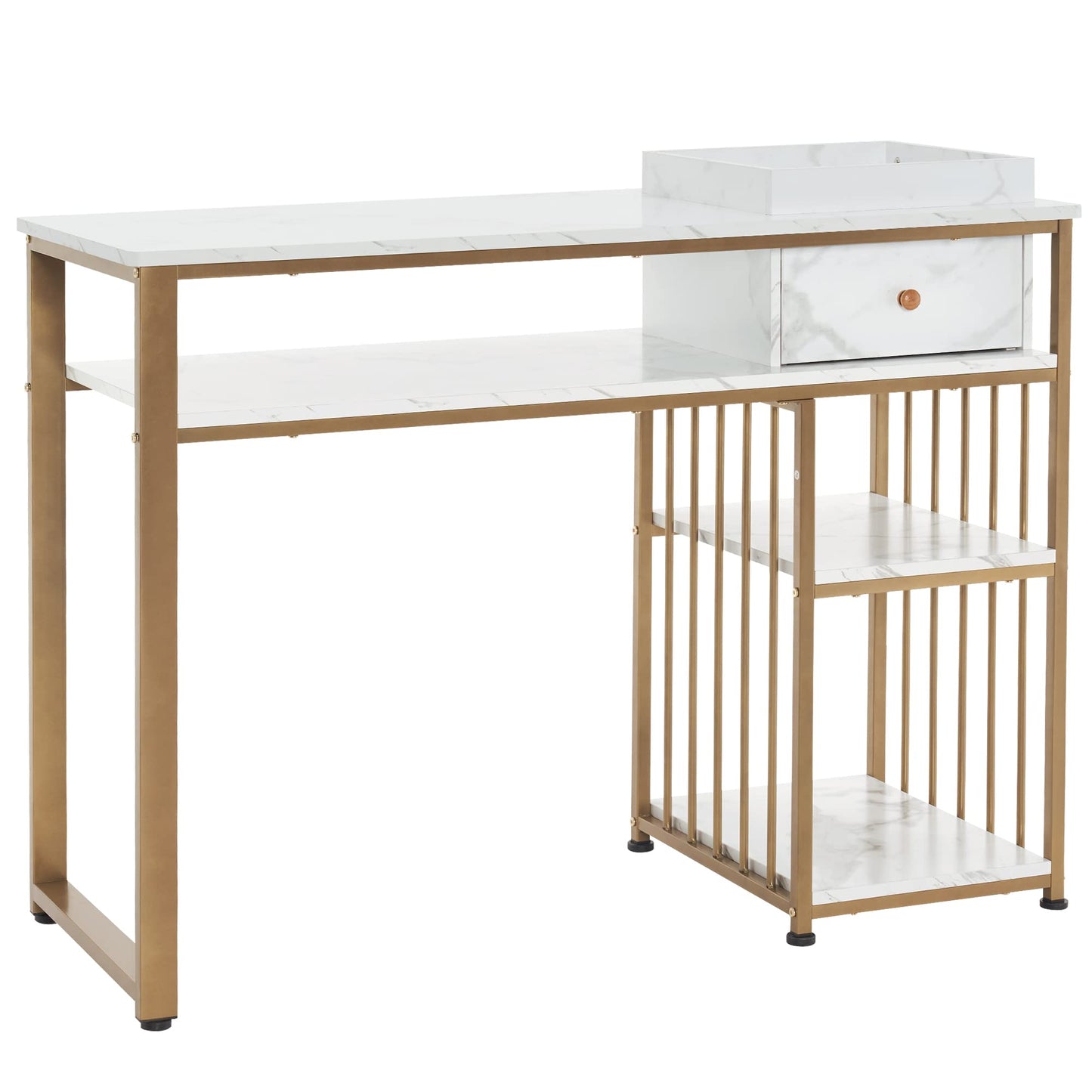 BarberPub Nail Table with Storage Marbling Texture Manicure Desk with Drawer Home Salon Beauty Equipment, 43"(L) x 17.7''(W) x 31.7"(H) 2408 (White)