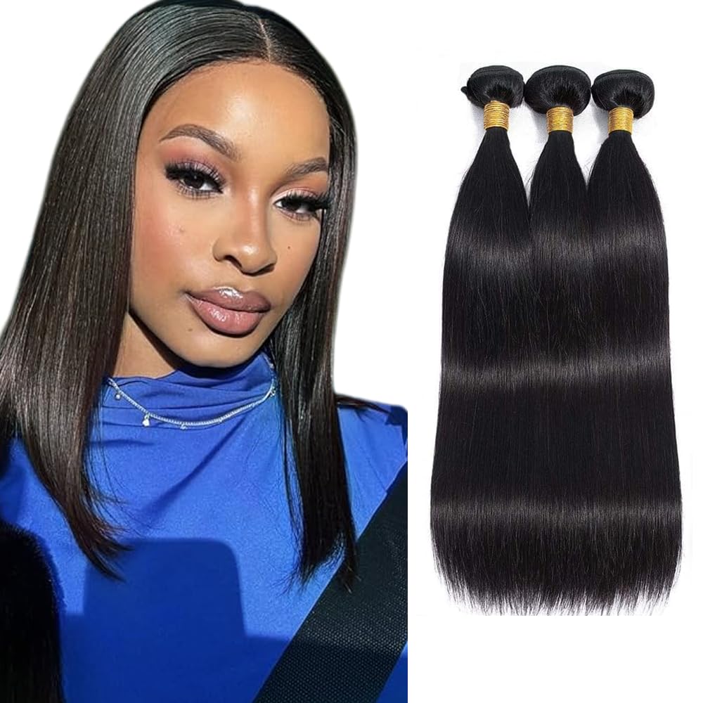 Straight Bundles Human Hair 1B Straight Bundle Grade 8A Brazilian Remy Human Hair 3 Bundles Natural Black 18 20 22 inch