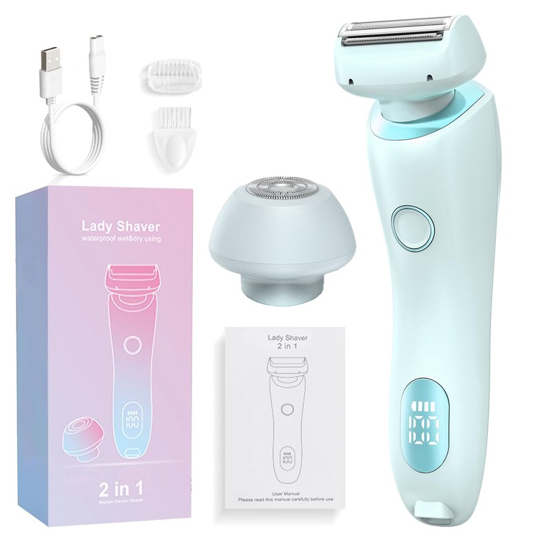 Electric Shaver for Women, Silk Glide Pro Shaver, 2 in 1 Wet & Dry Waterproof Electric Razors with Removable Head, Bikini Trimmer for Women for Leg Arm Underarm Bikini Area (Blue)