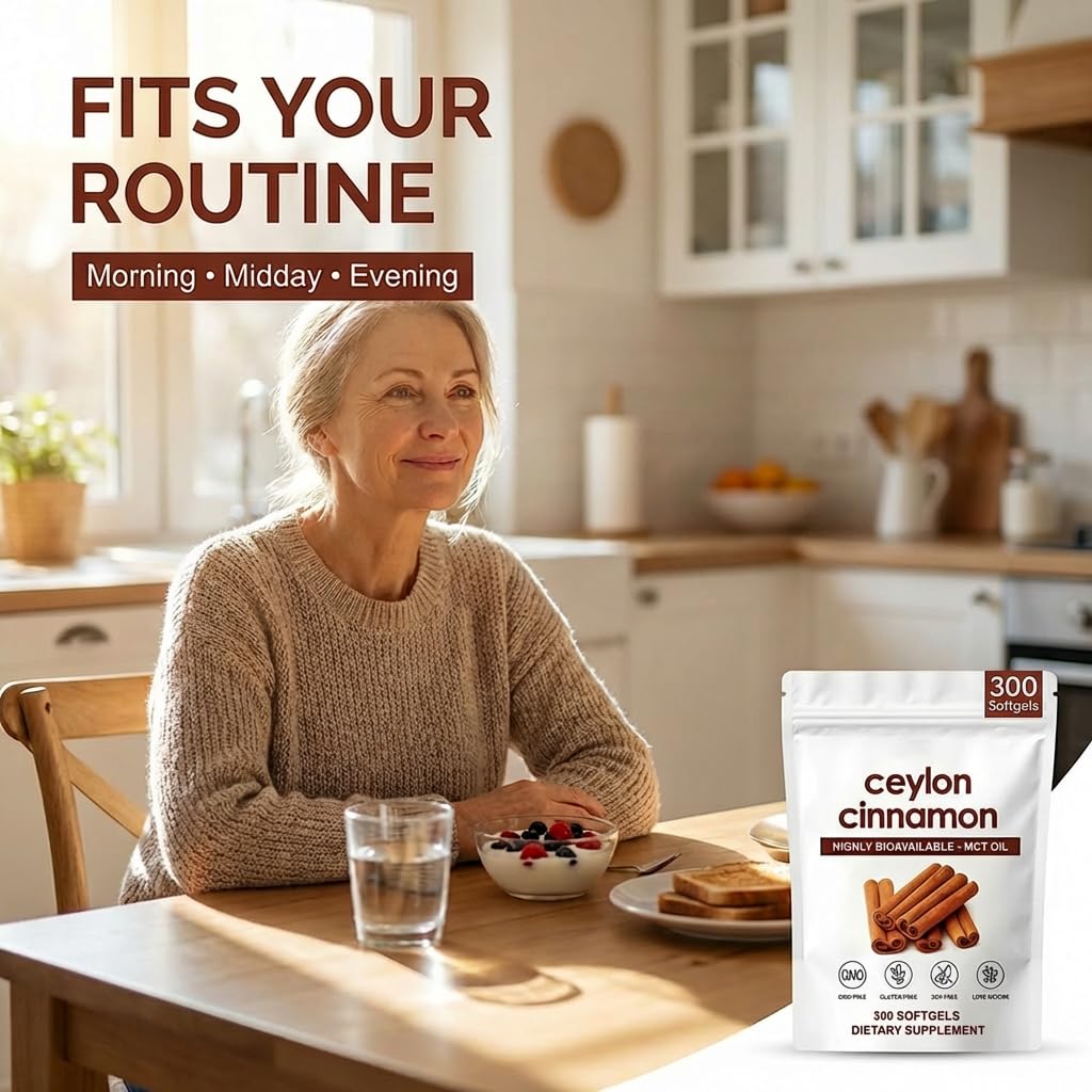 ZRRTXV Ceylon Cinnamon Softgels 𝟳𝟮𝟬𝟬𝙢𝙜 with MCT Oil, Herbal Extract Cinnamon Supplements, Non-GMO, Gluten Free, 300 Soft Gels