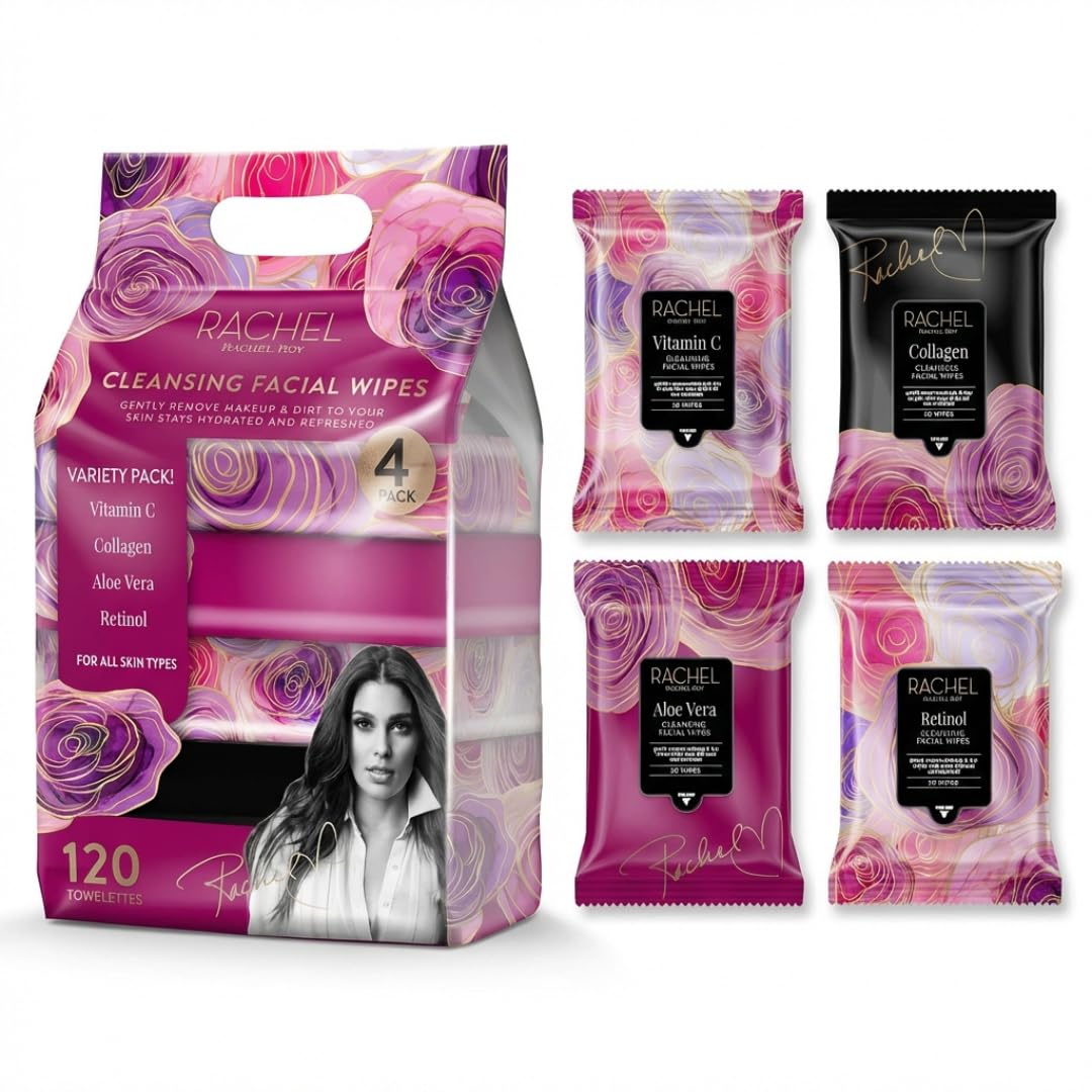 Rachel Roy Face Wipes - Cleansing Makeup Remover Wipes with Vitamin C, Retinol & Aloe Vera | 120 Pack
