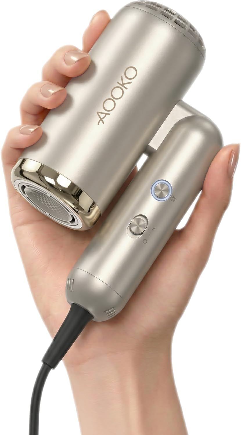 Travel Hair Dryer - Dual Voltage Mini Blow Dryer 110,000 RPM, Lightweight & Low Noise | 100-240V Portable with Concentrator