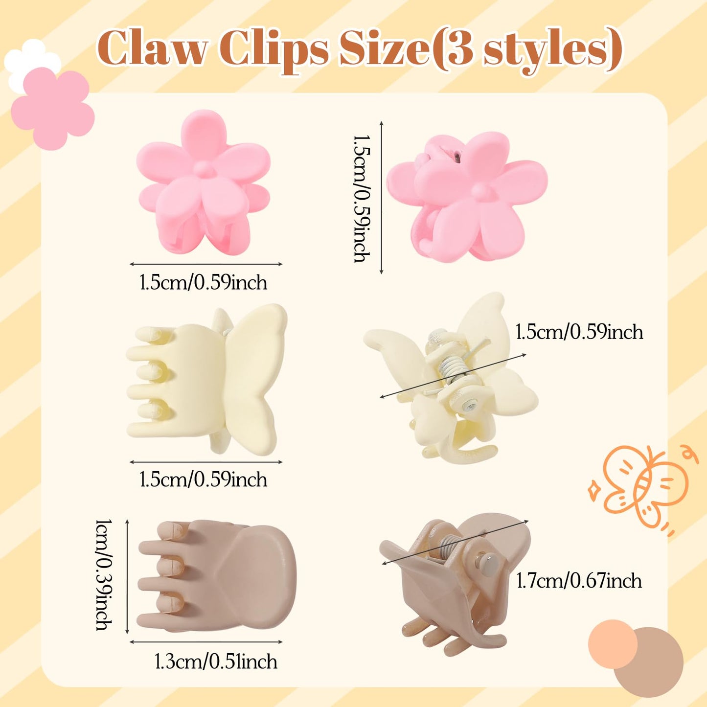 choicbaby 128pcs Baby Girls Hair Clips 3 Styles Mini Claw Clips Small Flower Butterfly Claw Jaw Hair Clips Hair Barrettes Accessories for Women Girls Kids Teens with Organizer Box