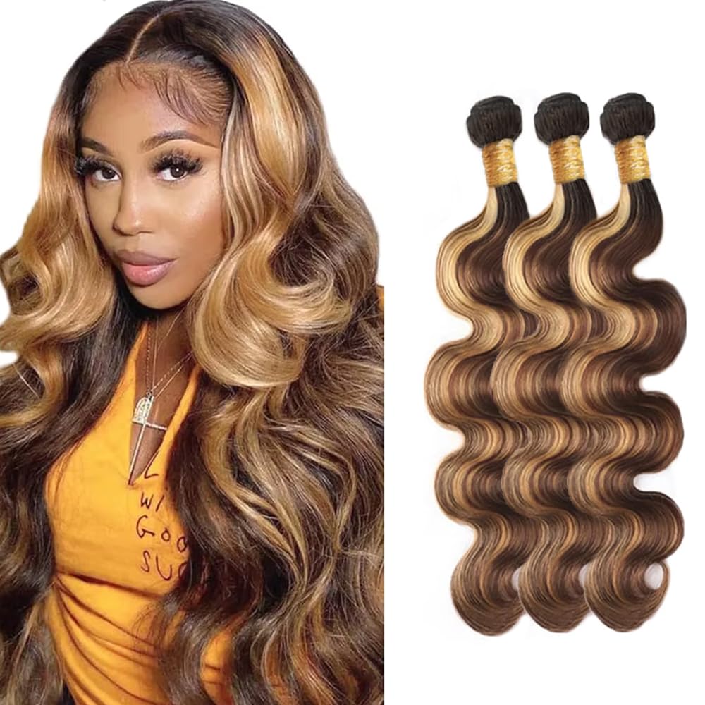 28 30 32 Inch Ombre Human Hair Bundles Ombre Bundles Human Hair Brown and Honey Blonde P427 Body Wave Bundle Unprcessed Color 1BP427 Brown Bundle 150g