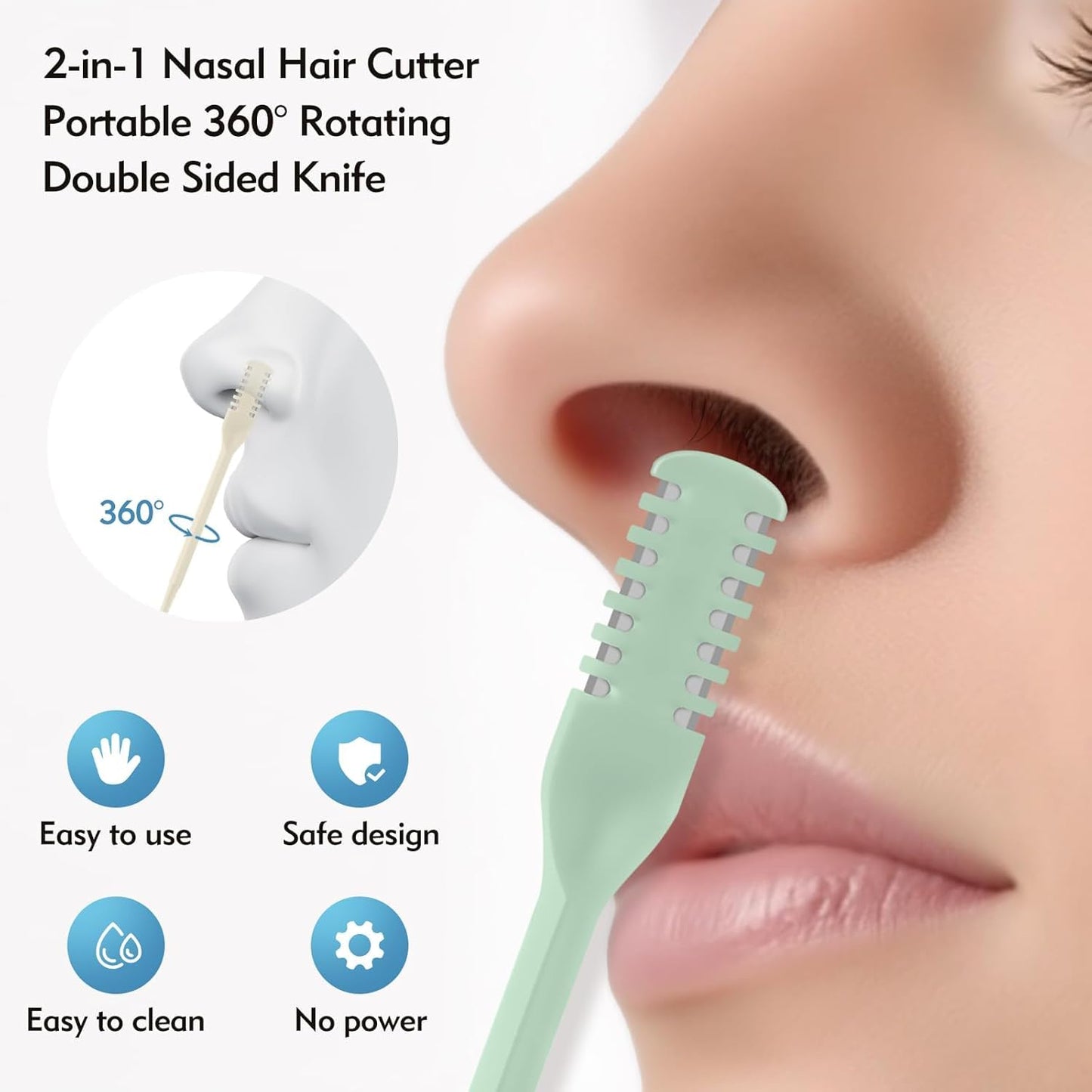 5 Pcs 2-in-1 Nasal Hair Cutter, Double Sided Nose Hair Cutter, Portable 360° Rotating Manual Nose Hair Trimmer for Men and Women, Colorful