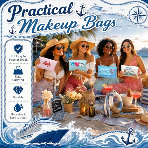 16-Piece Nautical Cruise Cosmetic Bag Set - Travel Makeup Pouch Organizer
