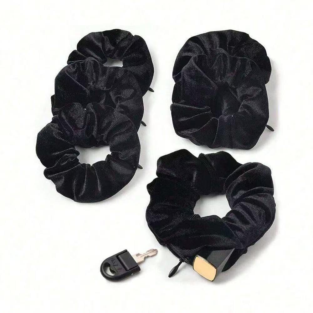 Portable Safe Sight Secret Hair Tie Storage Case Hair Scrunchie With Zipper Hide Key Cash jewelry For Travel Outdoor (Black)