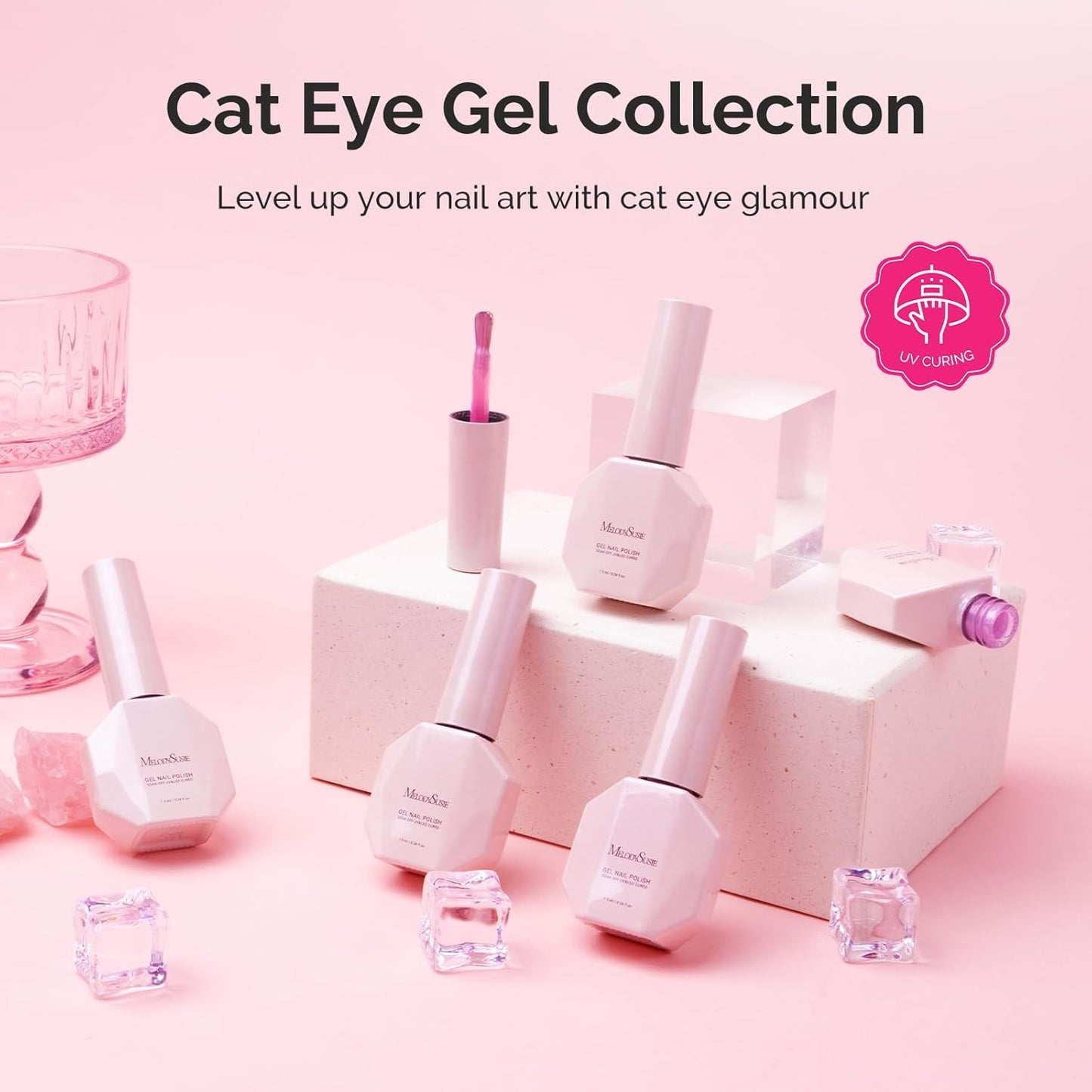 MelodySusie Cat Eye Gel Nail Polish Set - 6 Pcs Glitter Holographic Magnetic Polish | 0.26 Fl Oz Each