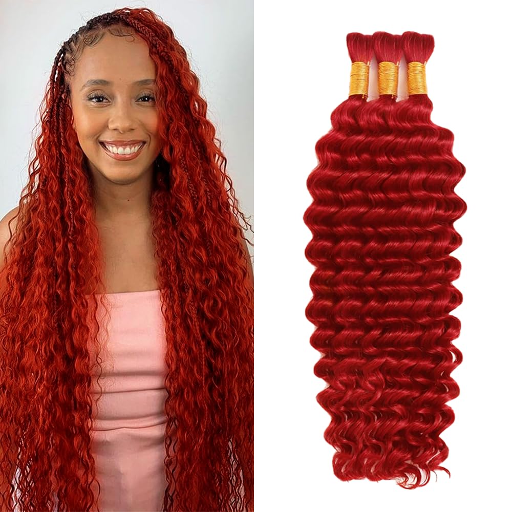 Red Boho Human Hair Braiding Red Deep Wave Boho Bulk Human Hair for Braiding Brazilian Braids No Weft Deep Curly 3 Bundles 150g 12 12 12 inch