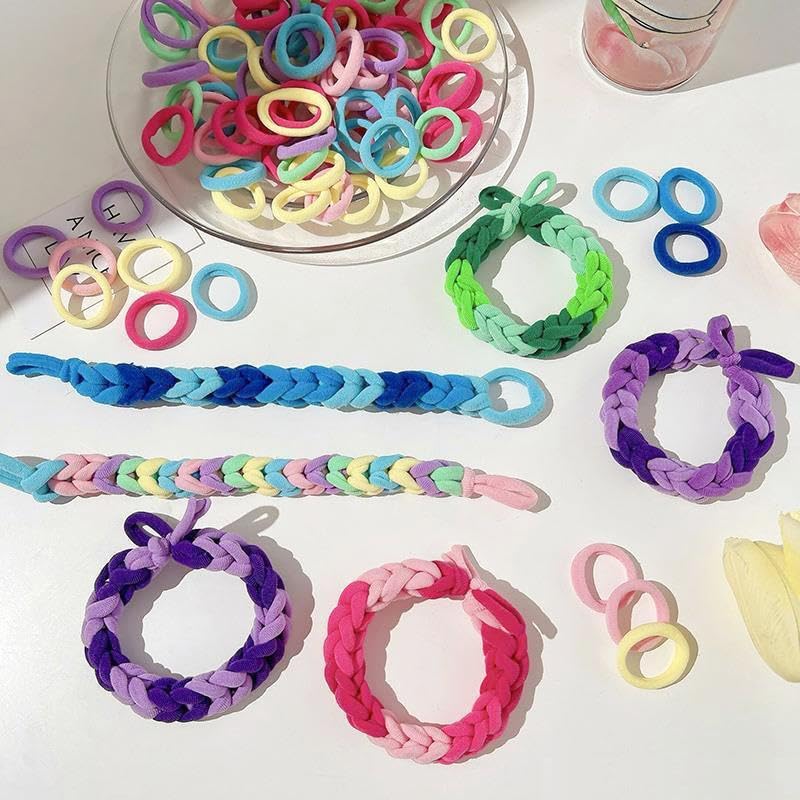 Baby Hair Ties Set - 200 Ultra Soft Cotton Seamless Bands for Toddler Girls | Multicolor with Reusable Storage Case