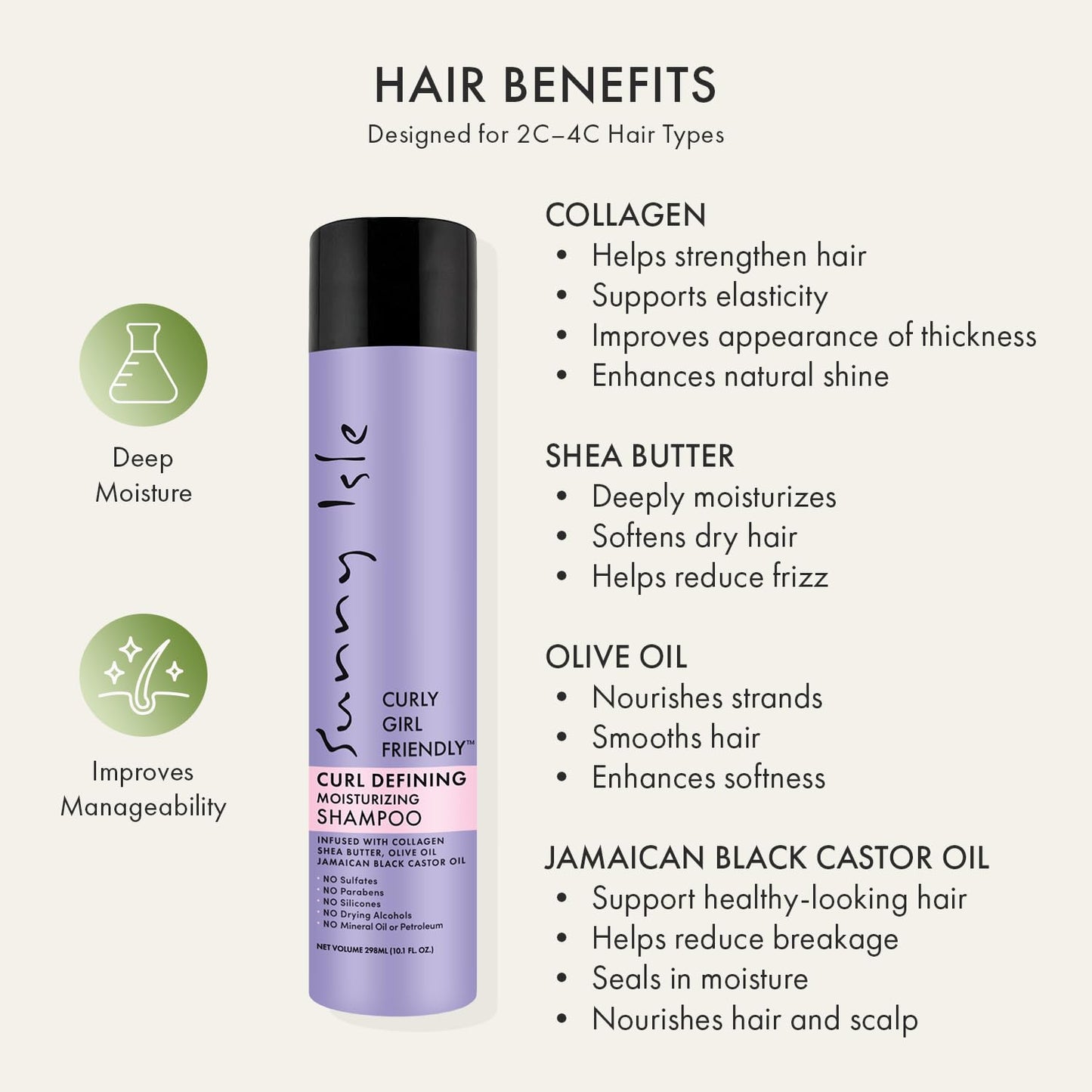 Sunny Isle Curl Defining Shampoo - Moisturizing & Hydrating for Curly, Wavy, Coily Hair | 10.1oz