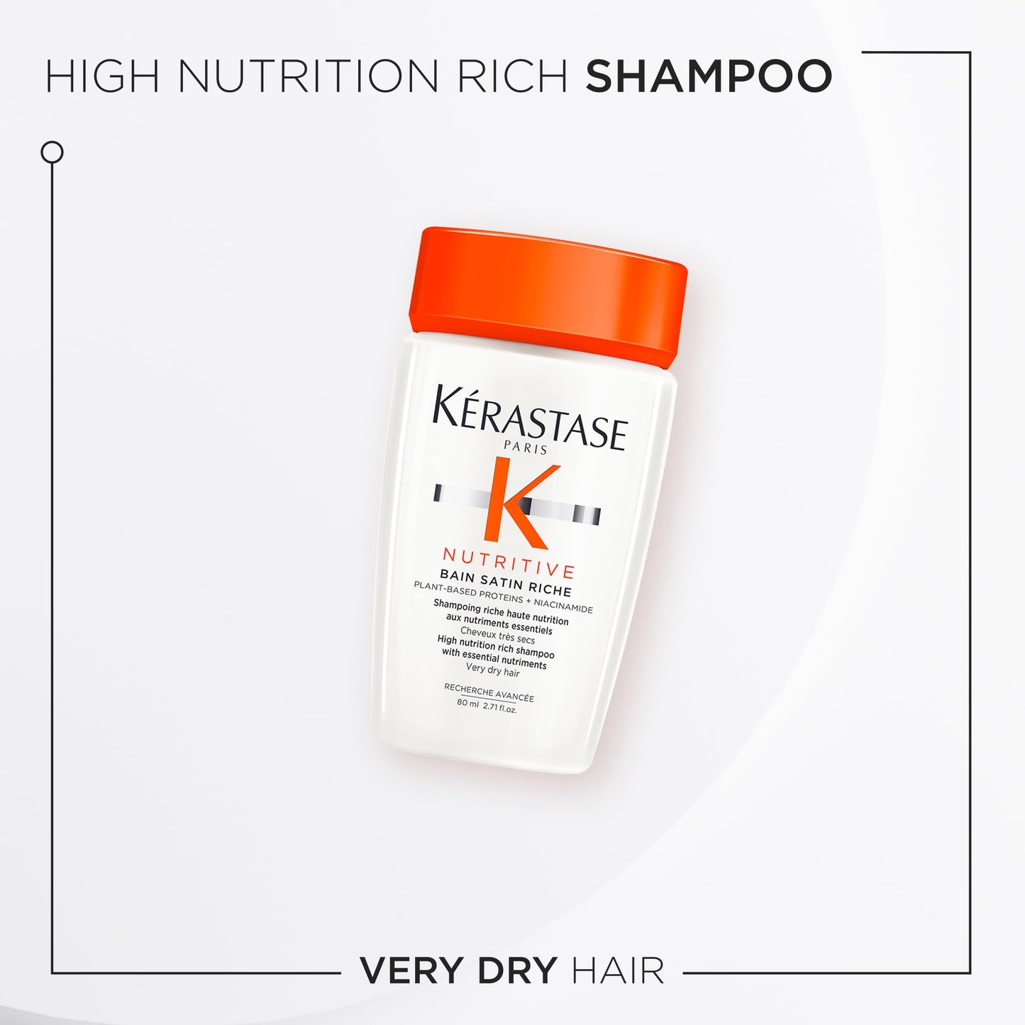 KÉRASTASE Nutritive Bain Satin Riche Shampoo, Cleanses & Deeply Replenishes Moisture with Plant-Based Proteins & Niacinamide for Medium to Thick to Dry Hair, 2.71 Fl Oz Travel Size