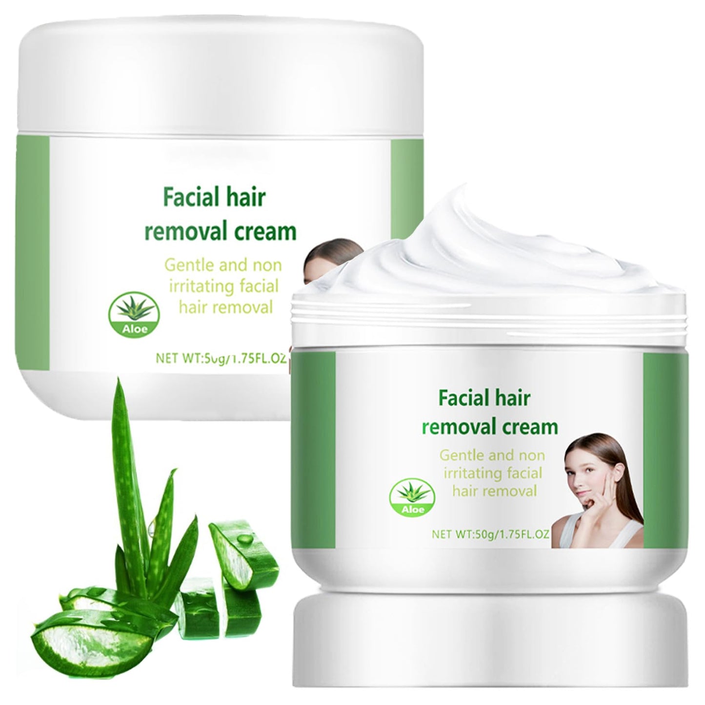 Facial Depilatory Cream, Aloe Vera Hair Remover Cream for Upper Lip and Chin for Women Face Hair Remover for Sensitive Skin Gentle and Non-Irritating (2PCS)